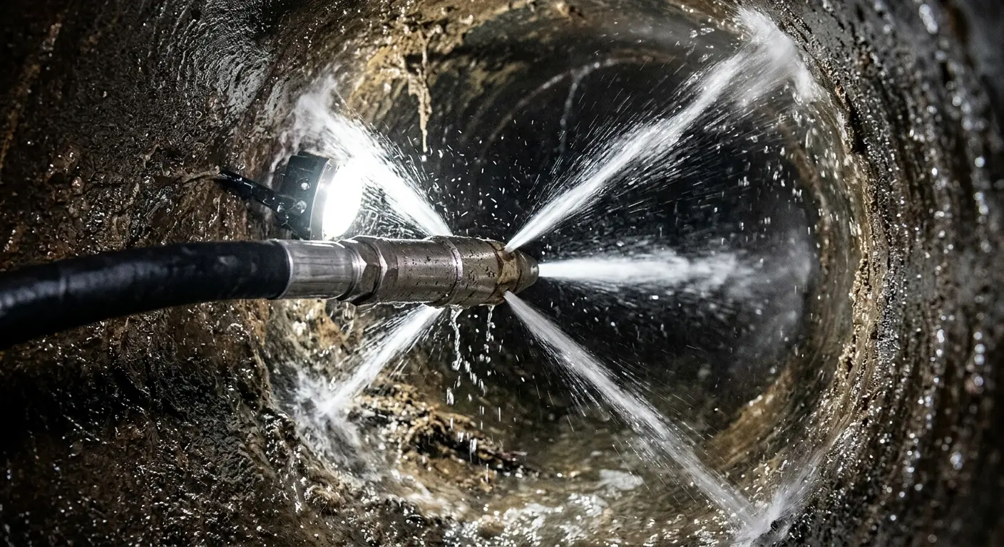 High-pressure hydro jetting nozzle cleaning sewer pipe for Storm Drain Cleaning in Farmington